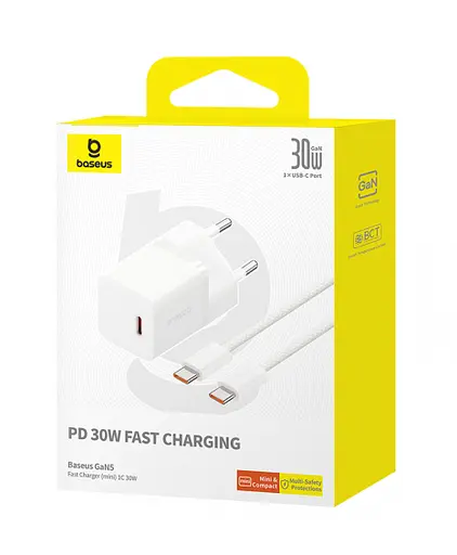 Сетевое зарядное устройство Baseus GaN5 Fast Charger (mini) 1C 30 W EU Cable Type-C to Type-C 1m P10110902213-00 - фото 4