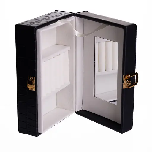 Шкатулка для украшений из экокожи 3 отделения с зеркалом 16×10×6 см Органайзер для украшений Черный Yiwu HP-5-18B - фото 5