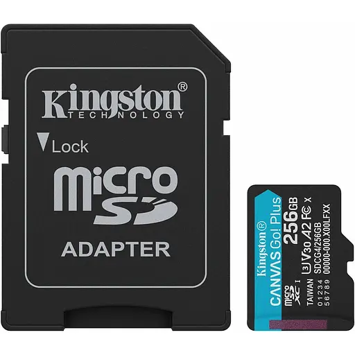 Карта памяти Kingston microSDXC Canvas Go! Plus 256GB Class 10 UHS-I U3 V30 A2 + адаптер SD (SDCG4/256GB) (139171) - фото 2
