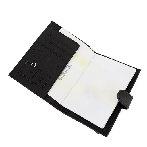 Обложка на паспорт 3459 кожаная с карманом для денег черная - фото 3