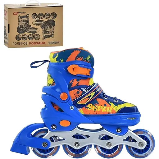 Ролики Profi A4149-M-BL з підсвічуванням, шнурівка + бакля, алюміній, 27-30 сині - фото 4