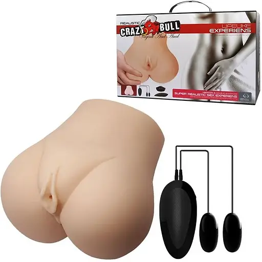 Мастурбатор Вагіна-анус з вібрацією Realistic Crazy Bull BM-009131Z-1, Телесный - фото 4