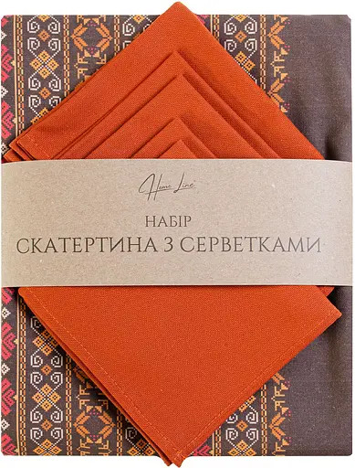 Набір Home Line скатертина з серветкою Обереги теракотовий 150х180 см (199570) - фото 2