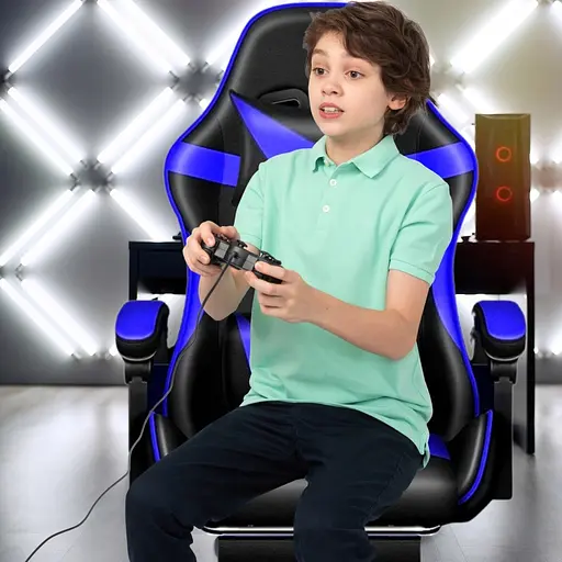 Кресло геймерское PLAYER с подставкой для ног и массажем Blue/Black (100002) - фото 8