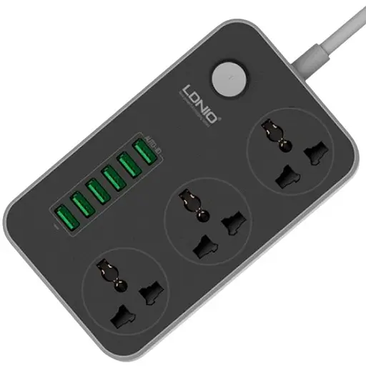 Сетевой фильтр LDNIO SC3604, 3 Розетки + 6 USB 2 м сечение 3х0.75 мм Black Box