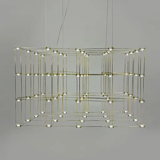 Золотая геометрическая люстра в форме параллелепипеда 95*60*60 см | Ст. MJ 199-950*600*600 Titanium Line F - фото 1