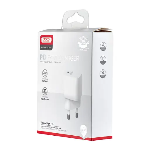 Мережевий зарядний пристрій XO CE01 EU 20W PD Fast Charger Materials are CE certified Білий - фото 2