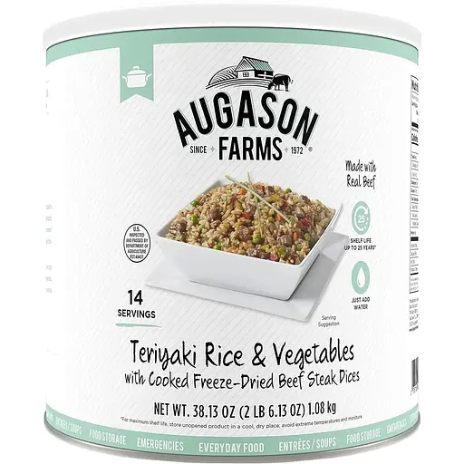 Рис терияки с овощами и кусочками говядины Augason Farms с большим сроком годности 25 лет 14 порций