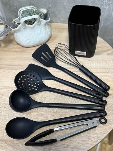 Набір кухонного приладдя Magio MG-1130 із підставкою 8 предметів Чорний - фото 6