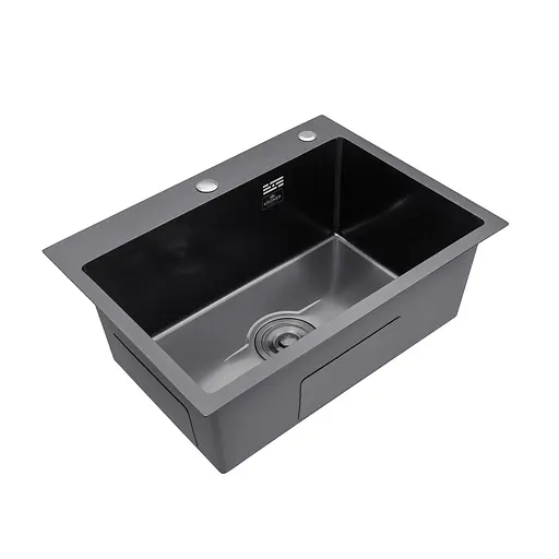 Кухонная мойка Kroner KRP Derby - 5843HM ​​PVD (2,5/0,5 мм) CV027241, Черный - фото 3