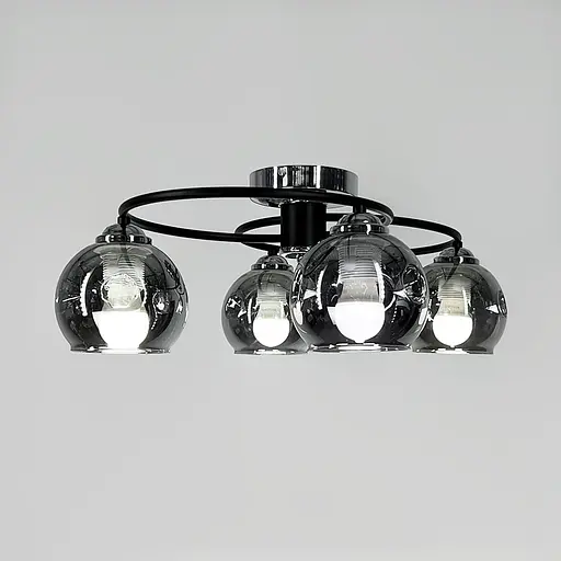 Стельова чорна люстра-орбіта на 4 графітових плафони 45х32 см | Арт. 7060/4 CH+BK+GR | Line F - фото 4