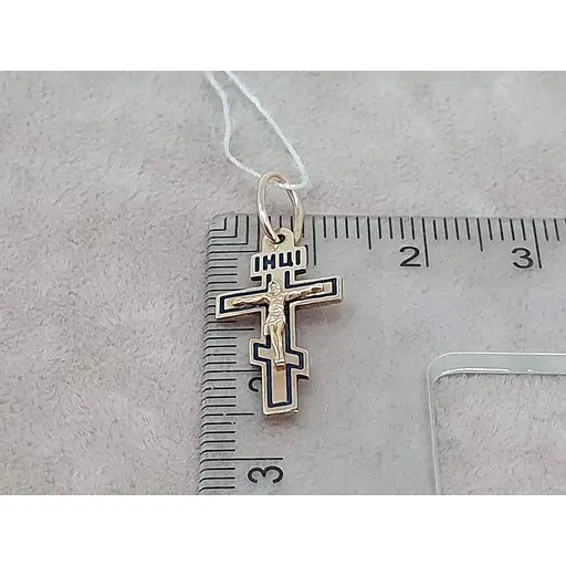 Золотий хрестик Харківська ювелірна фабрика Розп'яття Христа з емаллю. 11523-Е - фото 4