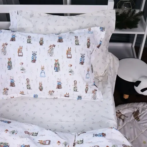 Наволочка MirSon Poplin Line Kids 03 Animals 50х50 см бежева (2200009712975) - фото 2