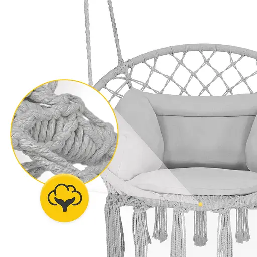 Крісло-гойдалка 4FIZJO Boho Dream 80 см з подушкою, підвісна, плетена Grey (P-5905973404532) - фото 6
