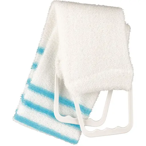 Губка банная массажная Titania в виде ремня с ручками 90 см бело-голубая (9118)