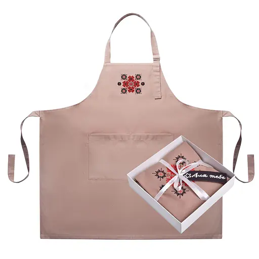 Водоотталкивающий передник универсальный Ideia с этно вышивкой и карманом бежевый (8000035654)