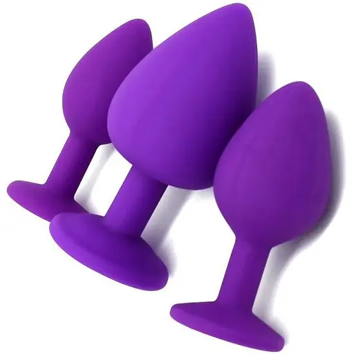 Комплект силіконових анальних пробок із кристалом SKN-KSIL-02 (розмір S, M, L), Фіолетовий - фото 2