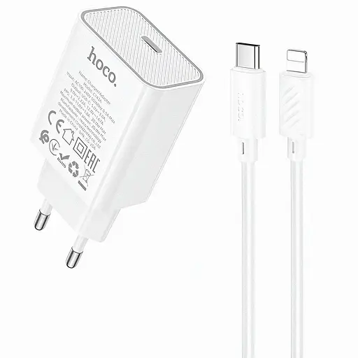 Мережевий зарядний пристрій Hoco C143A USB Type-C та Lightning PD 20 Вт швидке заряджання