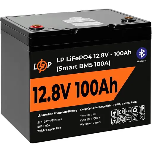 Акумулятор LogicPower LiFePO4 Smart BT 12V 12.8V/100Ah/1280Wh Smart BMS 100А (20197) [109698]