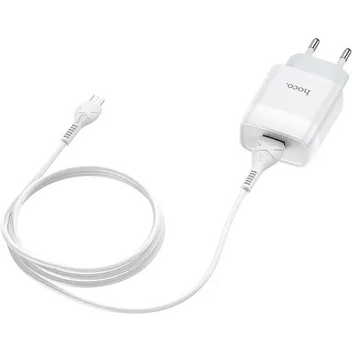 Зарядний пристрій Hoco C72A Glorious (1USB, 2.1А) White (6931474713001) + кабель MicroUSB - фото 3