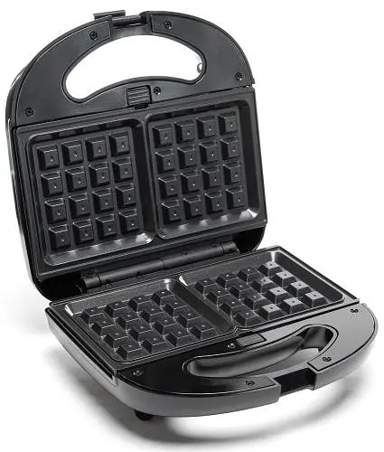 Мультимейкер Holmer HCG-02SM 800 W 2 панелі: гриль віденські вафлі розмір панелей 22.5х12.5 см захист від перегріву індикатор нагріву Black - фото 3