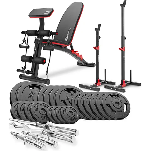 Набір Hop-Sport Strong 146кг з лавкою HS-1035 і стійками 1005L