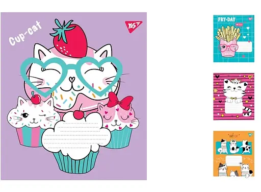 Зошити учнівські 12 аркушів коса лінія. 1В Funny animals, 25 шт. в упаковці