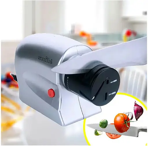 Електрична точилка для заточування ножів та ножиць ELECTRIC SHARPENER Silver, Kitchen Master Сірий 86963 - фото 4