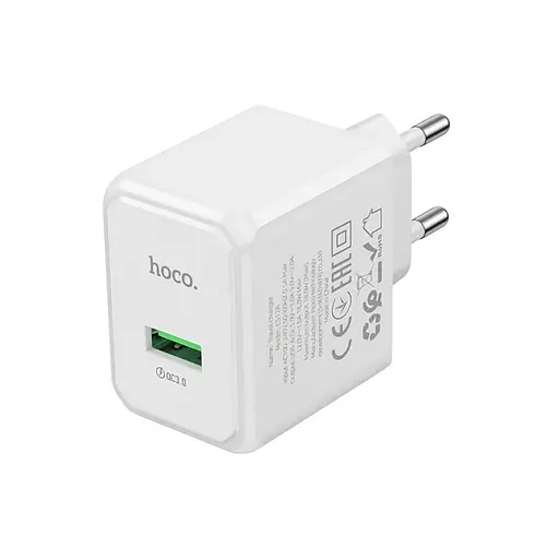Мережевий зарядний пристрій Hoco CS12A QC3.0 1 USB швидке заряджання білий - фото 2