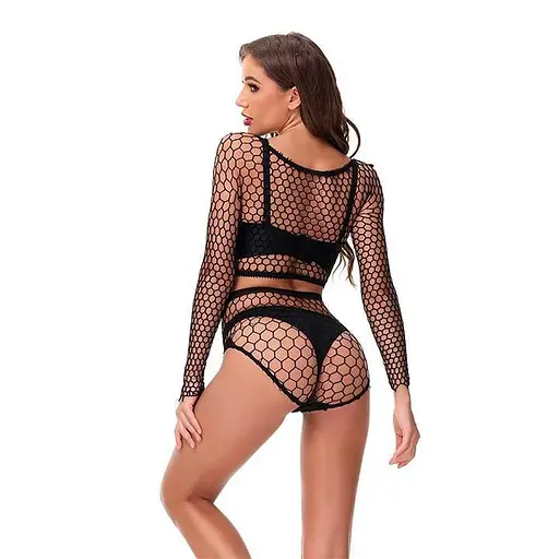 Эротический комплект сетчатый топ и трусики S/M Черный K0545-1 - фото 2