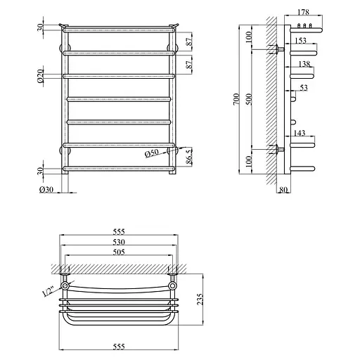 Полотенцесушитель водяной Kroner KRP Stern WT700x500-7 (CV036307) - фото 5