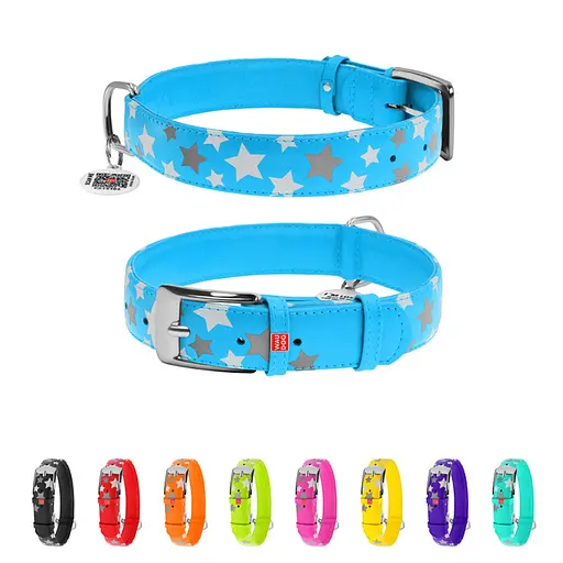 Ошейник для собак кожаный Waudog Glamour с QR-паспортом узор "Звездочка" светонакопительный/светоотражающий XL Ш 35 - фото 2