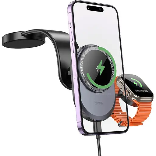 Автотримач із бездротовою зарядкою Hoco HW28 Excelso 2-in-1 Black/Gray (630566) [151327] - фото 5