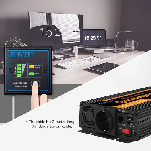 Інвертор перетворювач напруги Edecoa Spannungswandler 12-230V 1000W / 2000W чистий синус - фото 5