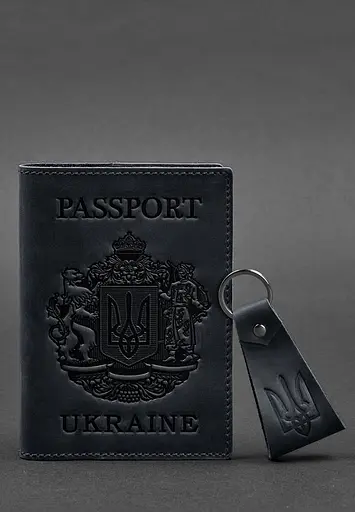 Подарочный набор кожаных аксессуаров с символикой темно-синий. - фото 4