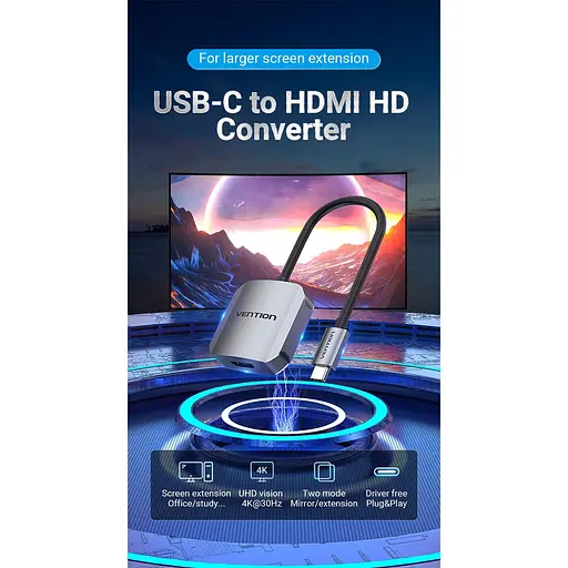 Переходник Vention USB3.1 Type-C to HDMI (F) 4K 30HZ 0.15m (TDEHB) - фото 2
