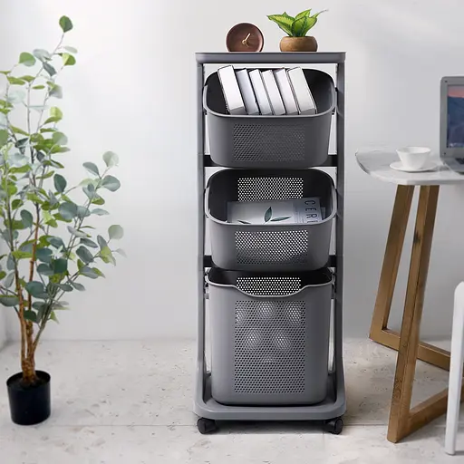 Уценка. Этажерка трехярусная с корзинами на колесах MVM, серая (FH-21 GRAY) - фото 5