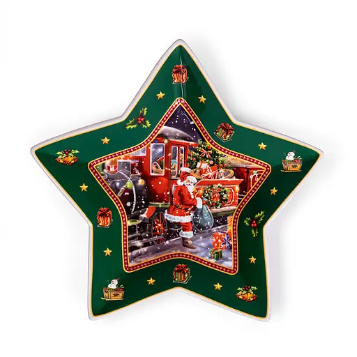 Блюдо сервірувальне новорічне для закусок Santa 25.5 з порцеляни Yiwu HP-SDHK-20