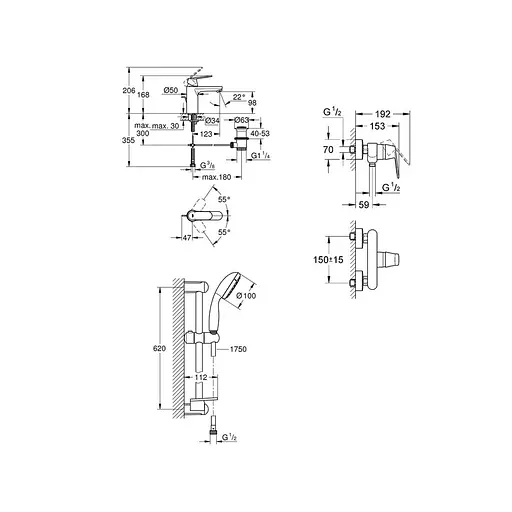 Набір змішувачів для душу S-size Grohe EX Eurosmart Cosmopolitan 126114M Хром - фото 2