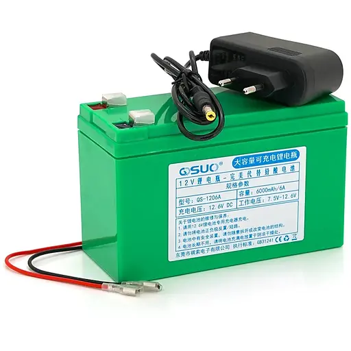 Аккумуляторна батарея літіева QiSuo 12 V 6A с елементами Li-ion 18650 (150X65X94) вага 605 грамм+ зарядний пристрій 12,6V 1A