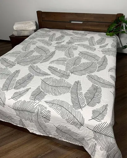 Покривало муслінове двостороннє 210x250 см плед на двоспальне ліжко інтер'єрне легке з великим ботанічним принтом Сірий - фото 2