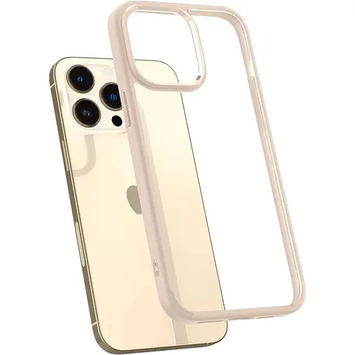 Оригинальный противоударный чехол Spigen Ultra Hybrid для iPhone 14 Pro Max Sand Beige ACS04819 прозрачный