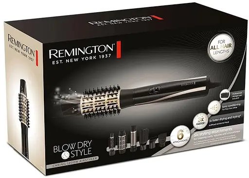 Фен-щетка Remington Blow Dry & Style Caring, 1200Вт, 2 режима, ионизация, холодный обдув, кейс для хранения, керамика, черно-золотой - фото 7