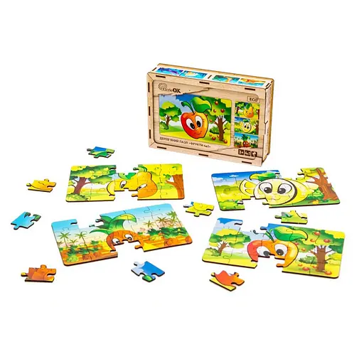 Детский деревянный пазл Фрукты 4 в 1 PuzzleOK Puz-84681, 80 элементов - фото 2