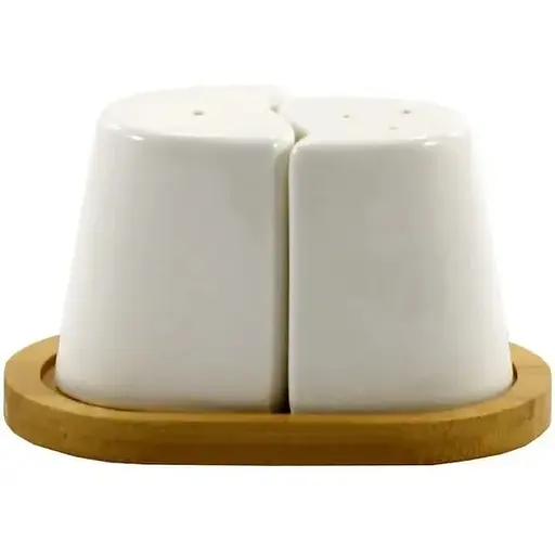 Набір для спецій Interos сільничка + перечниця на бамбуковій підставці порцелянові PJ01365