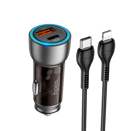 Адаптер автомобильный HOCO Type-C Lightning cable Sprinter dual port car charger NZ8 синий - фото 2
