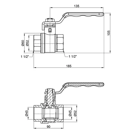 Кран шаровой Thermo Alliance Standart 1 1/2" ВВ прямой, никель, PN40, рычаг SD600NW40PN40 - фото 3