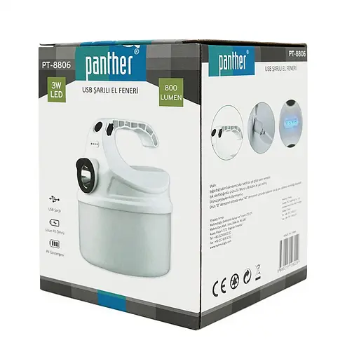 Ліхтарик для кемпінгу Panther PT-8806, 1+3 режими, корпус-пластик, ударостійкий, ip44, вбудований акум 6000mAh, USB кабель, White, BOX - фото 3