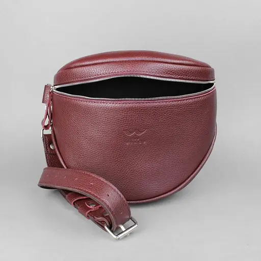 Шкіряна сумка поясна-кроссбоді Vacation бордова флотар - фото 6