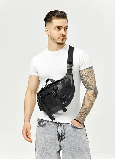 Большая мужская сумка бананка Sambag DynamicDart черная 38 × 21 × 7 см (80411101m) - фото 1